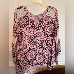 Geometric design top with crochet detail